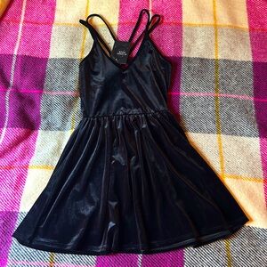 Midnight Hour Black Velvet Strappy Short Dress - L